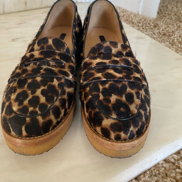 Longchamp Calf Hair Leopard Platform Penny Loafer size 35 - Picture 4 of 7
